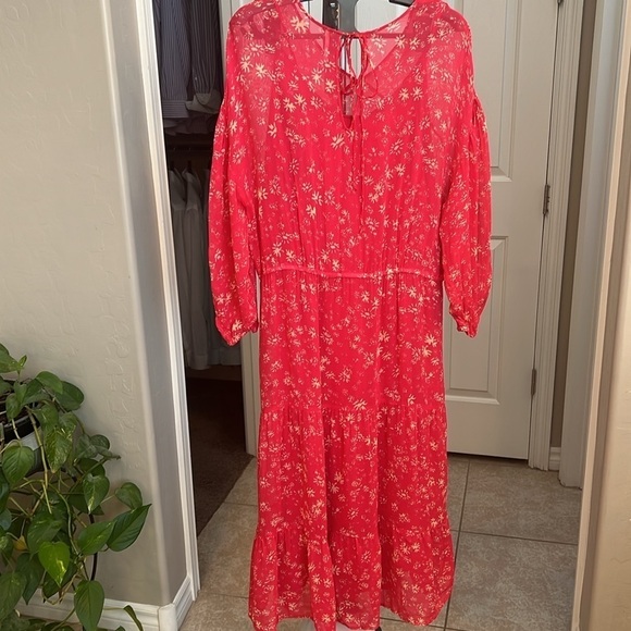 Free People Wallflower Floral Print Sheer lined Midi Dress, Raspberry Combo, XS - Picture 9 of 14